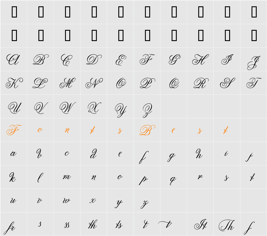 Anglia Script Enhancements Character Map