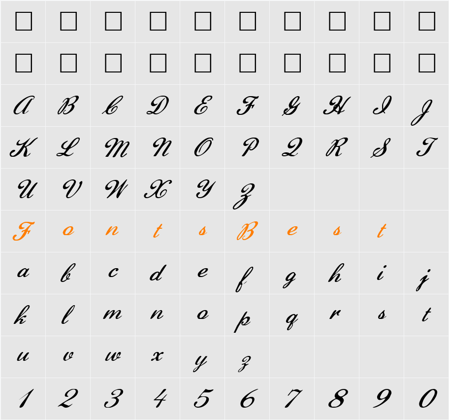 FZ SCRIPT 22 ITALIC Character Map