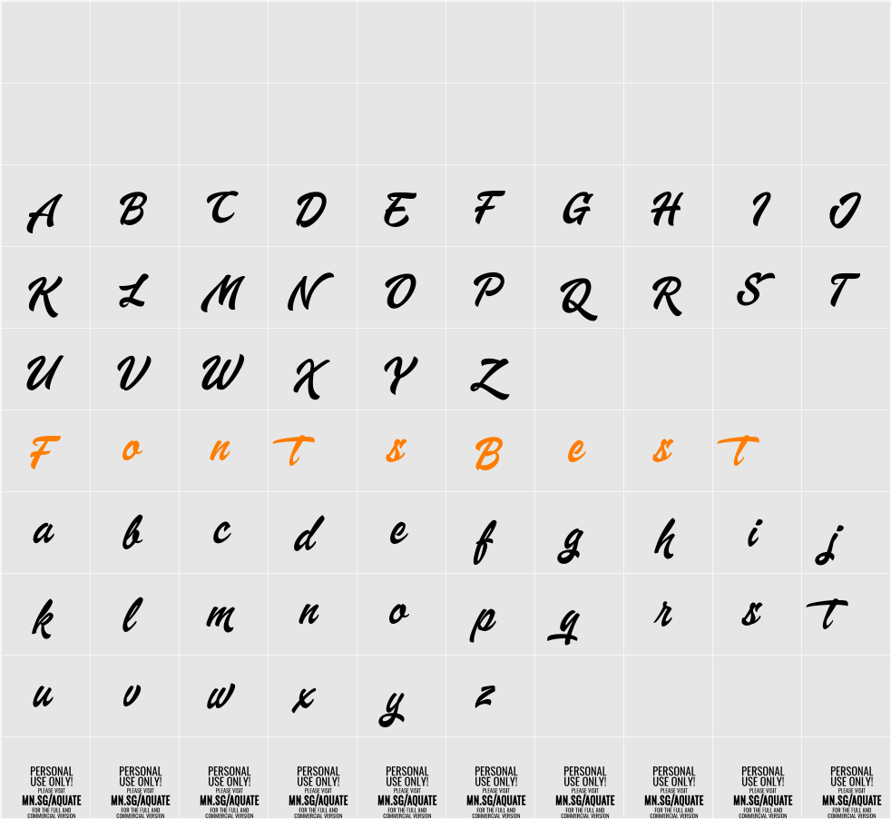 Aquate Script PERSONAL USE ONLY Character Map