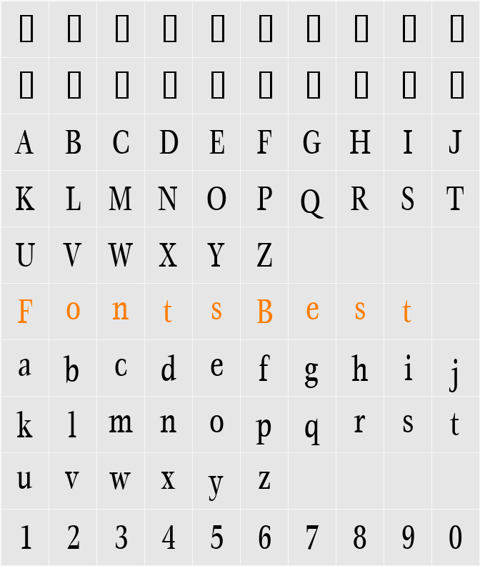 MatureCondensed Character Map