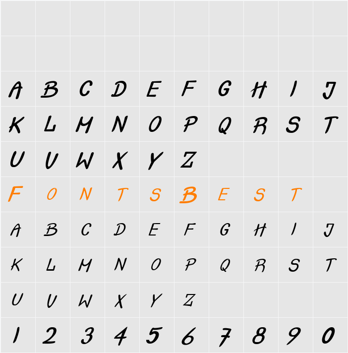 Crash  Test Italic Character Map