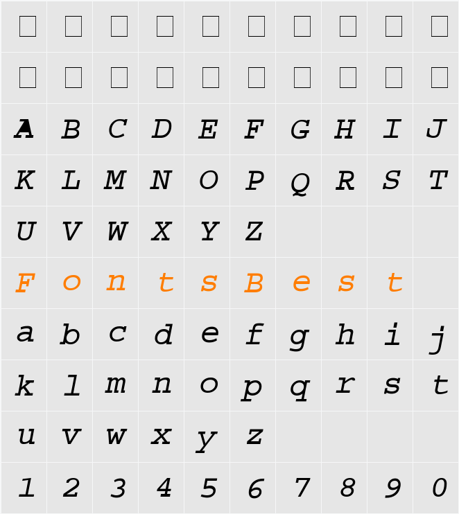 Courier Dark Character Map