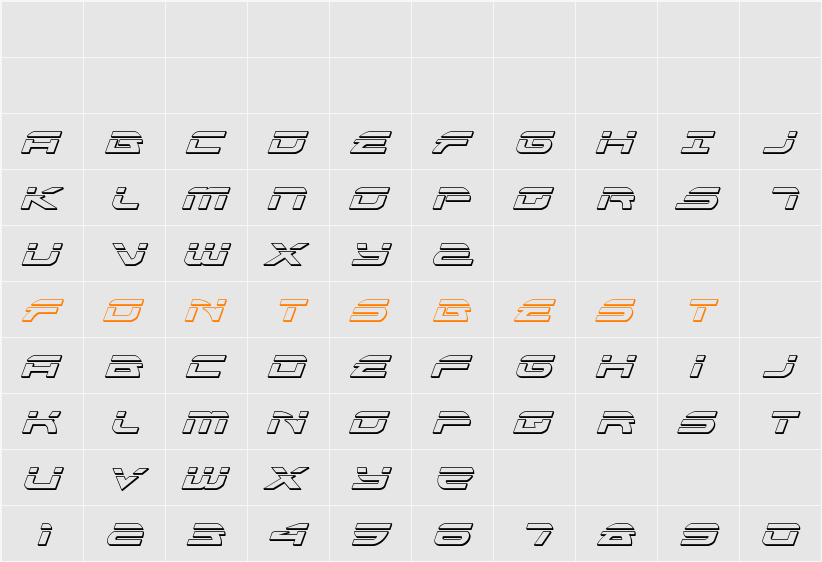 Alexis Bullet Italic Character Map