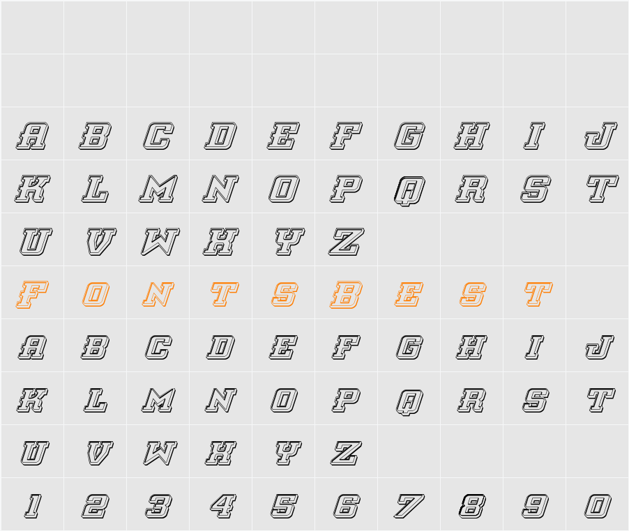 Interceptor Engraved Italic Character Map