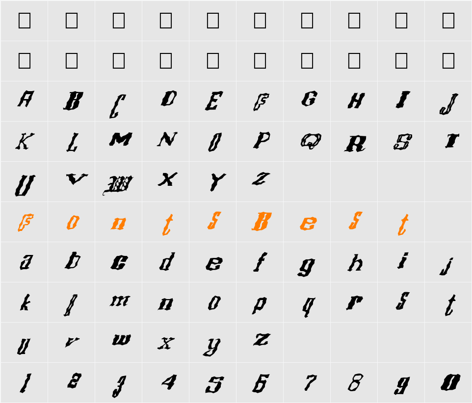 FZ WACKY 16 ITALIC Character Map