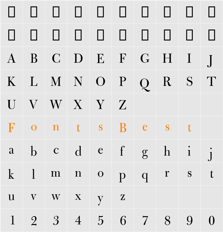 Bulmer MT Regular Display Character Map