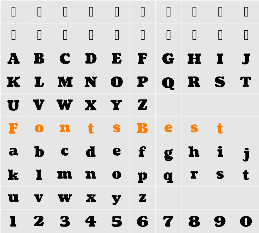 Coustard Character Map