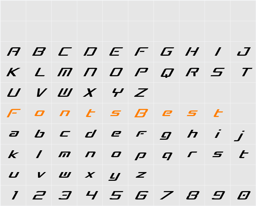 Concielian Break Condensed Italic Character Map