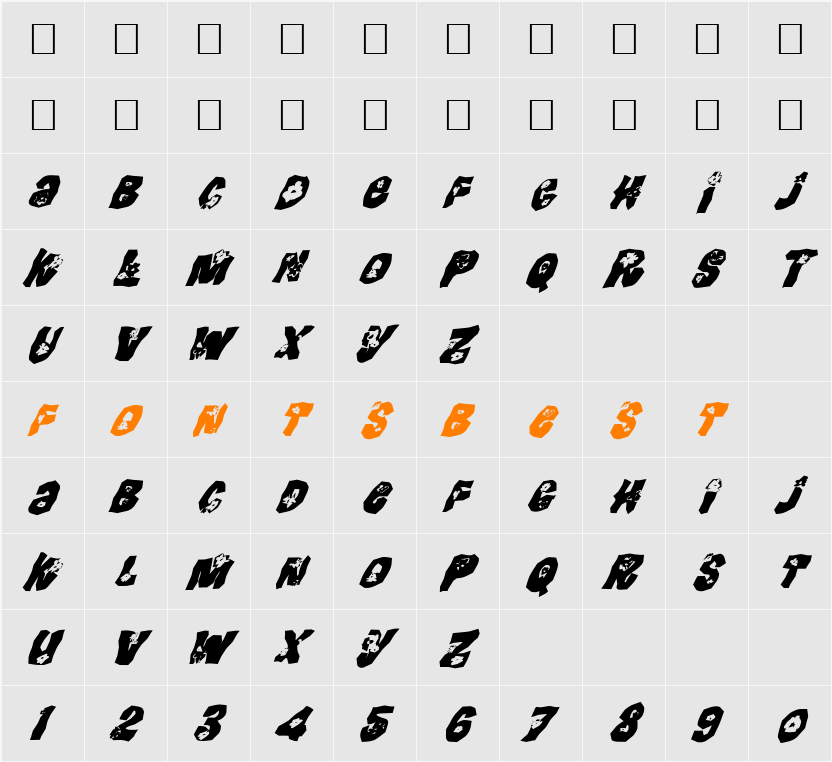 FZ WACKY 25 ITALIC Character Map