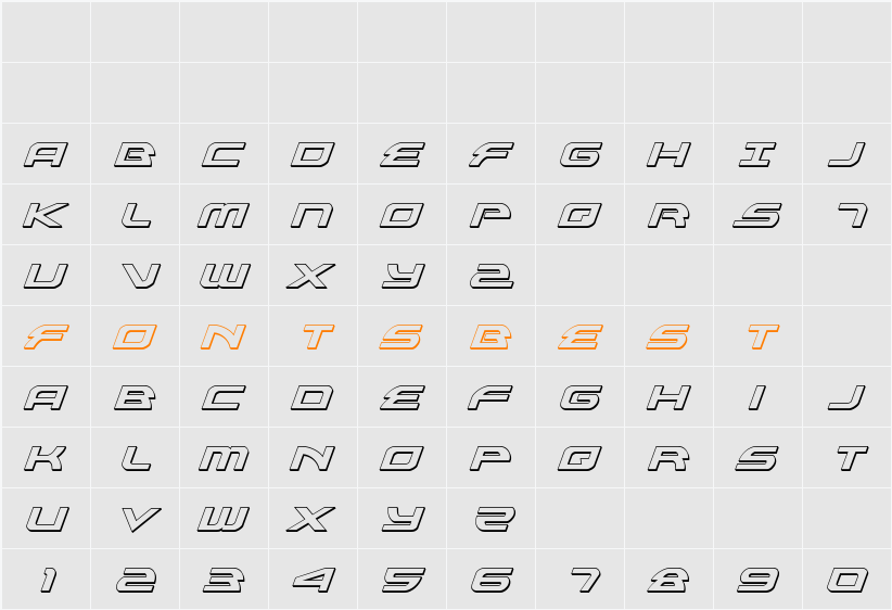 Alexis 3D Italic Character Map