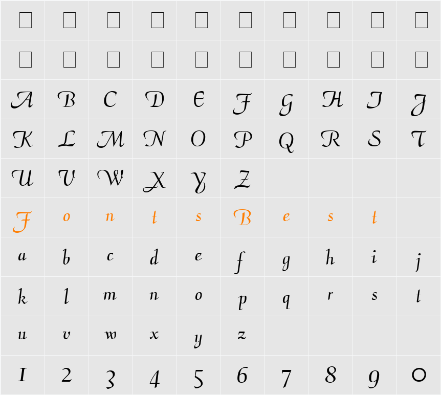 Aria Script SSi Character Map