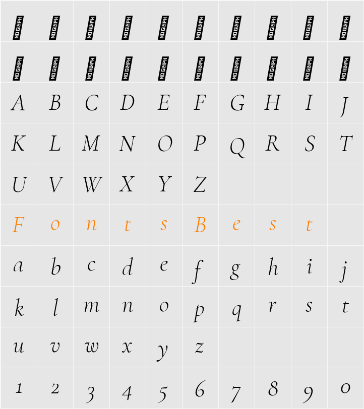 Cormorant Garamond Light Character Map