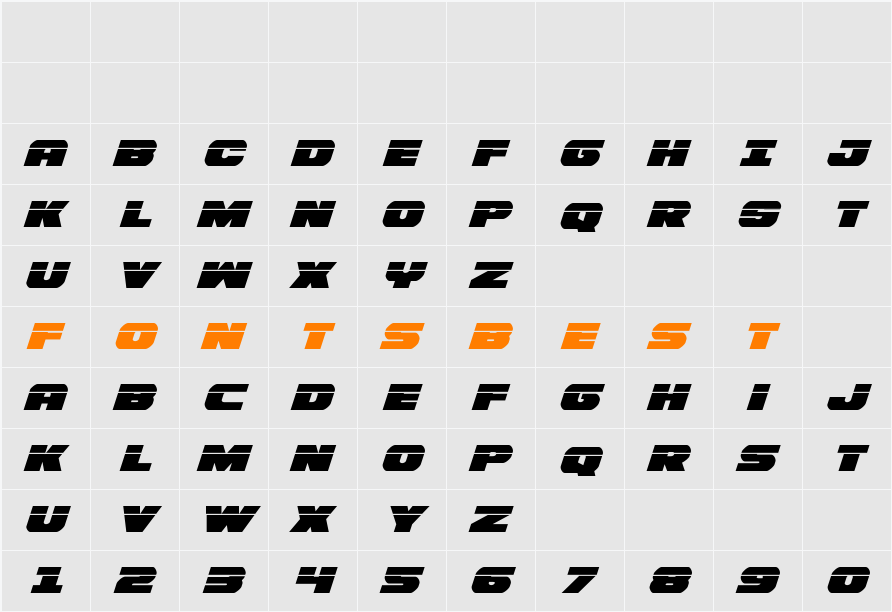 Bummer Laser Italic Character Map