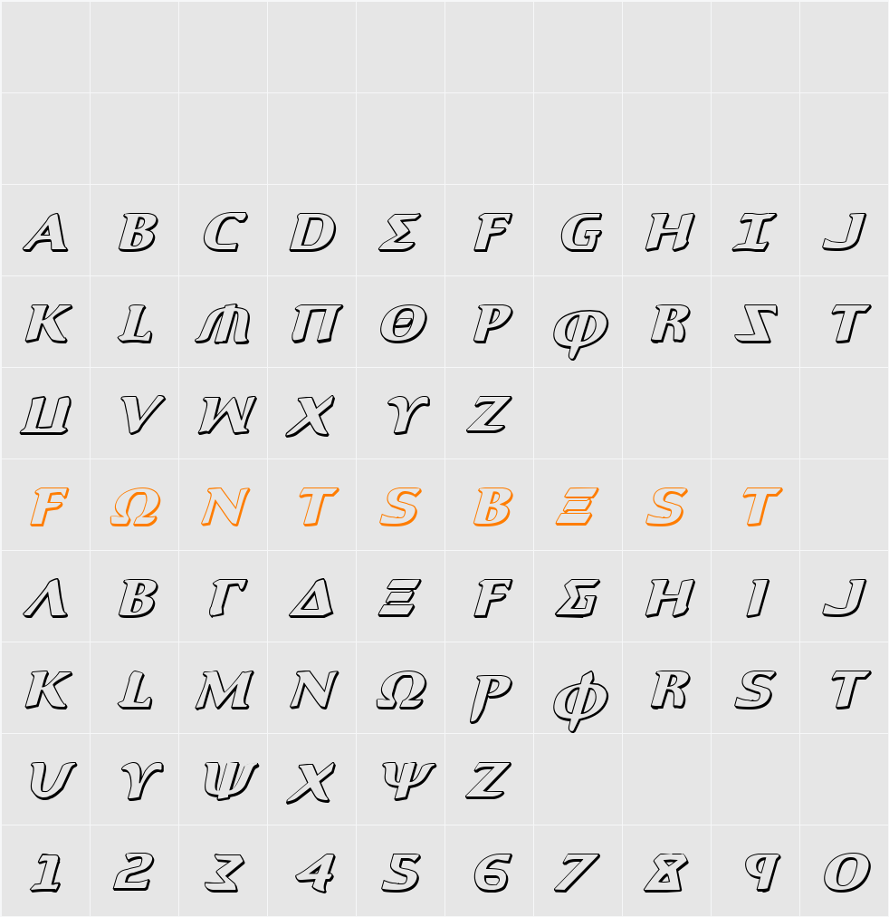 Aegis 3D Italic Character Map