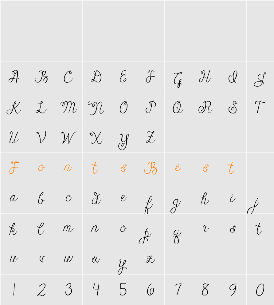 Janda Cheerful Script Character Map