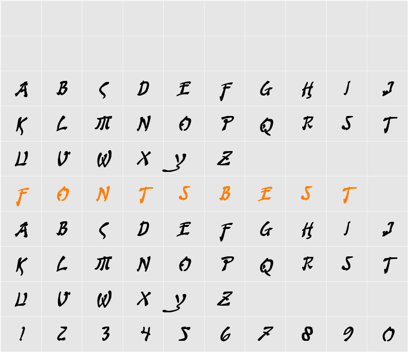 Bushido Bold Italic Character Map