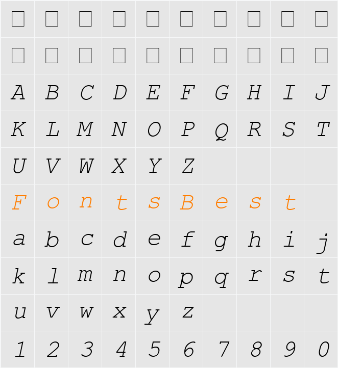 Carrier Italic Character Map