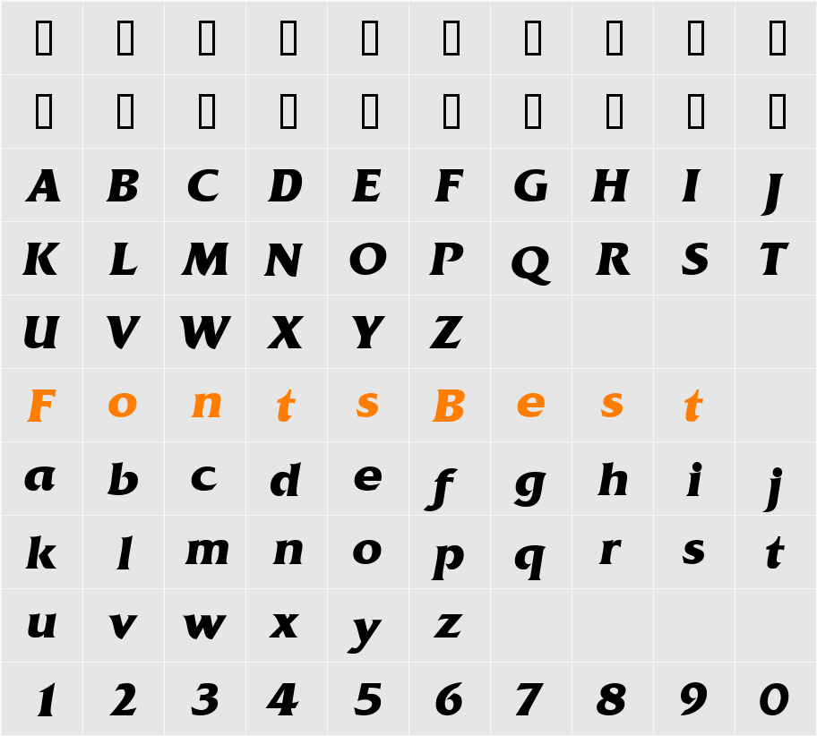 AnticlaireDisplaySSi Character Map