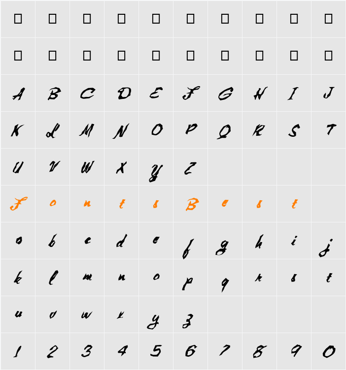 FZ WACKY 1 ITALIC Character Map