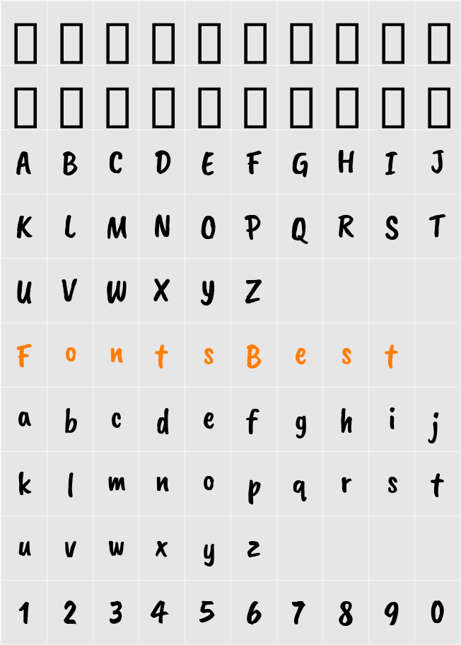 Caveat Brush Character Map