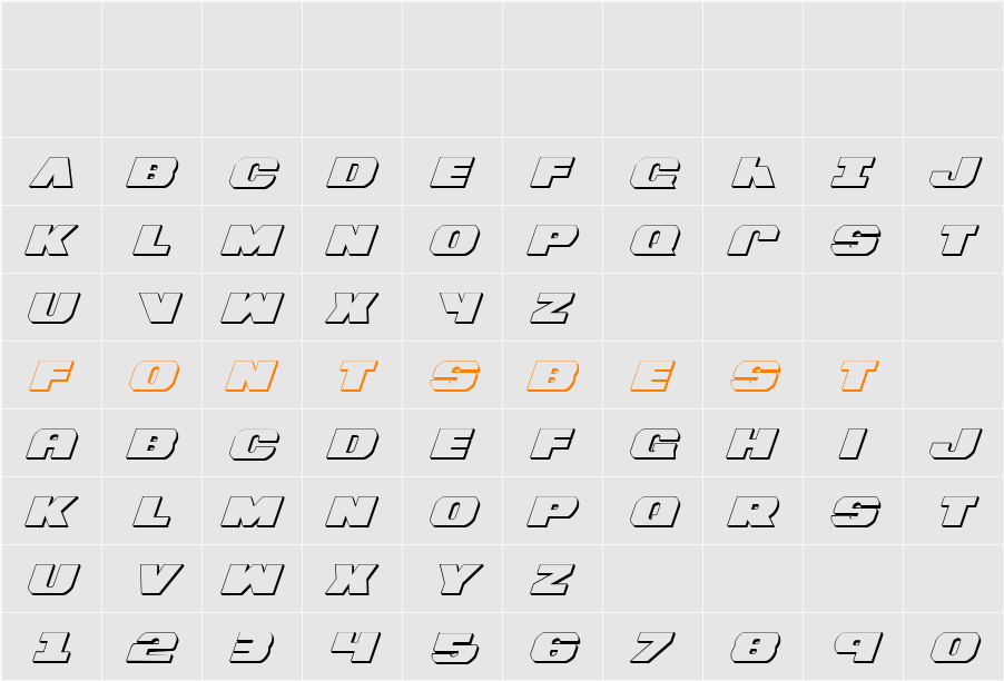 Bummer 3D Italic Character Map