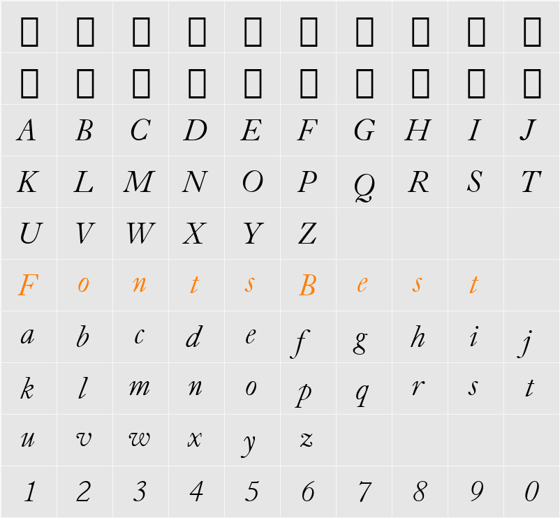 CaslonOldFace BT Character Map