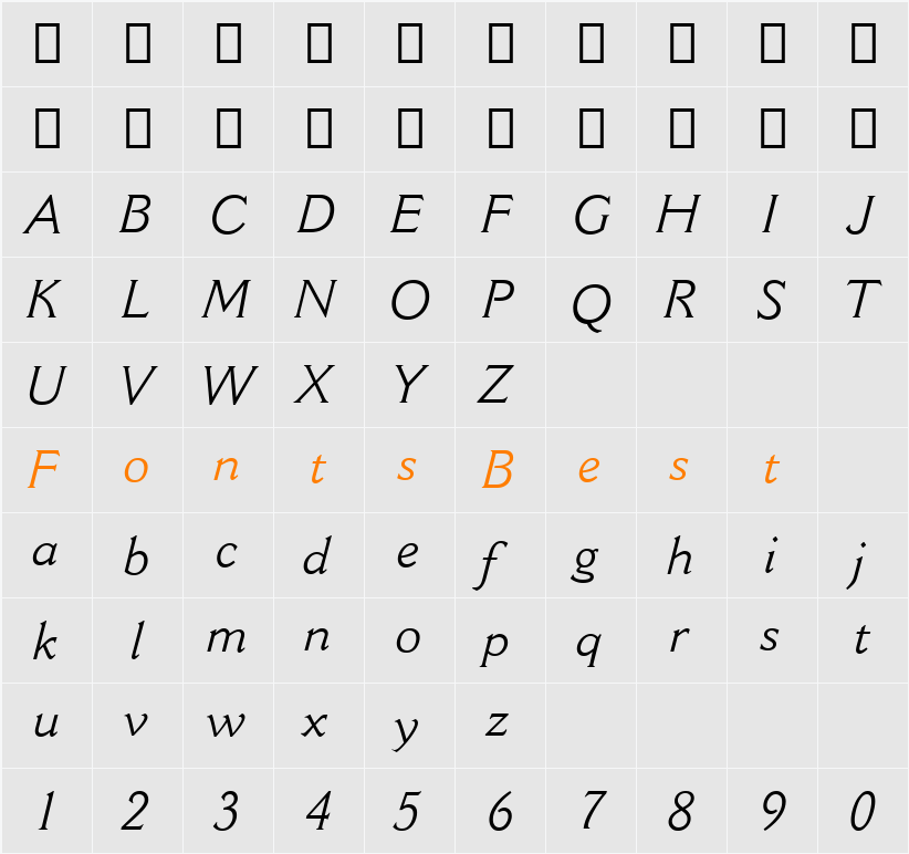 Cantoria MT Character Map