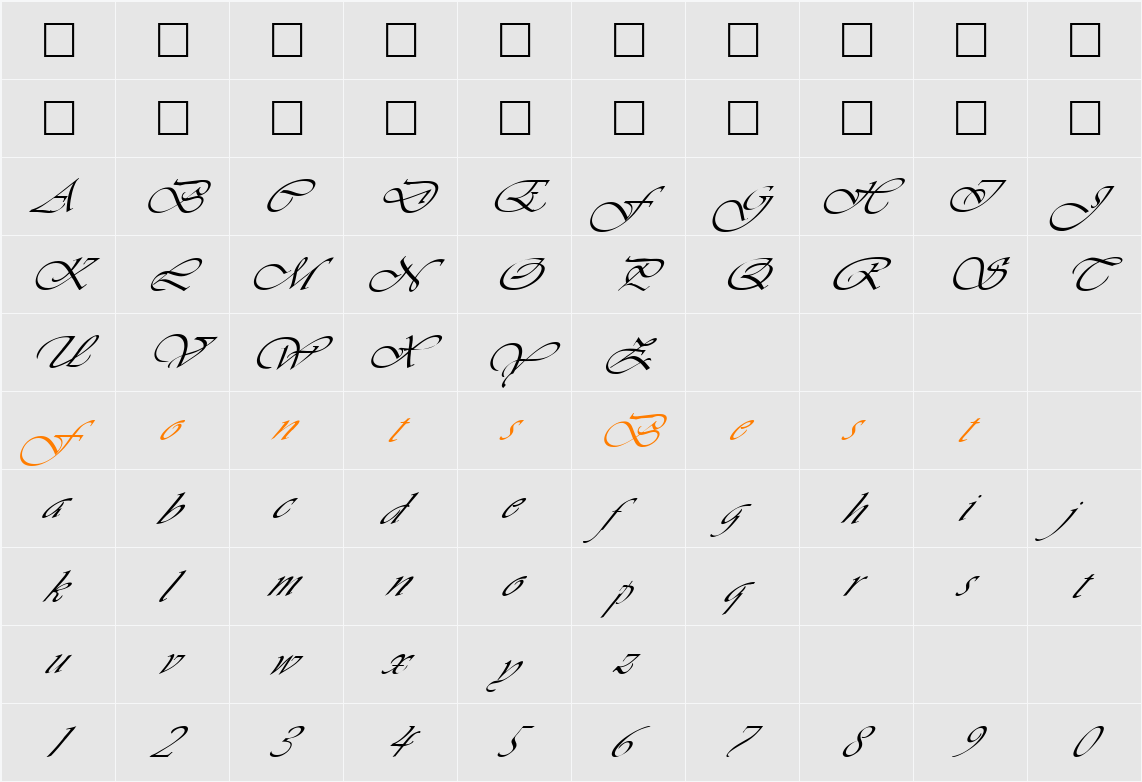 FZ SCRIPT 26 ITALIC Character Map