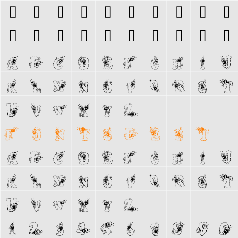 AlphaBizzyBee Character Map