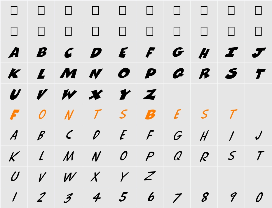 FZ UNIQUE 30 ITALIC Character Map