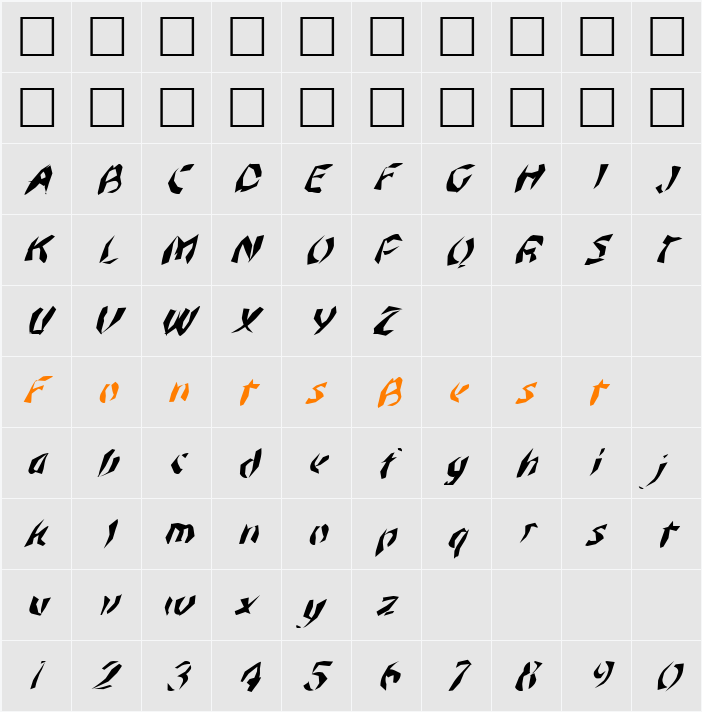 FZ WACKY 45 ITALIC Character Map