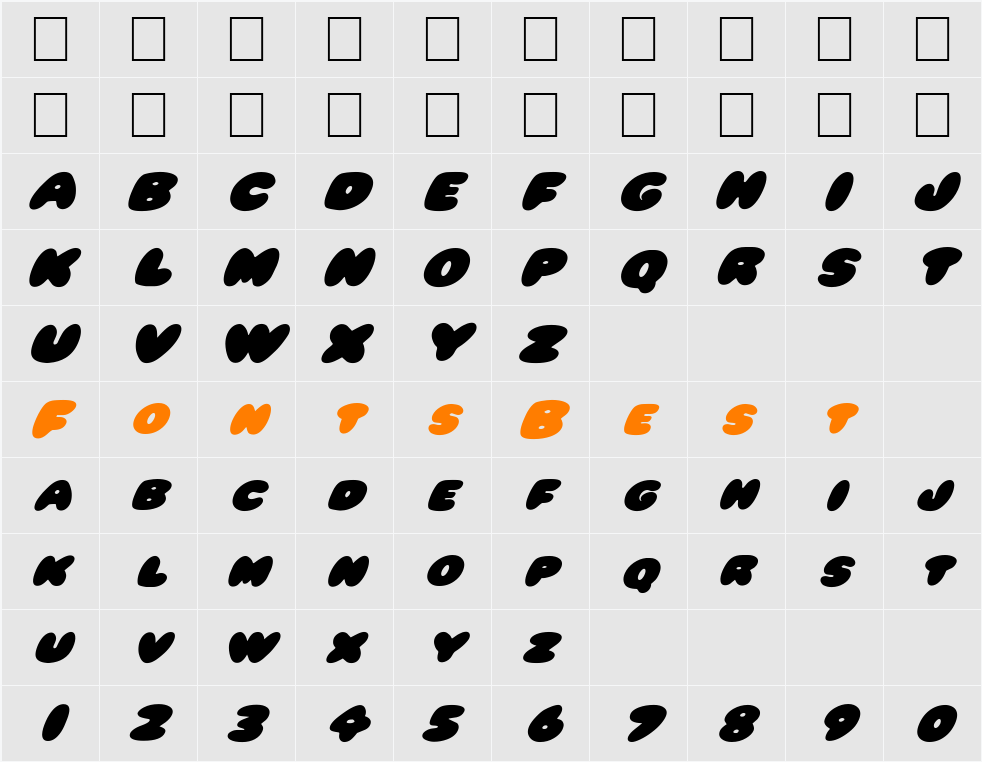 FZ JAZZY 59 ITALIC Character Map