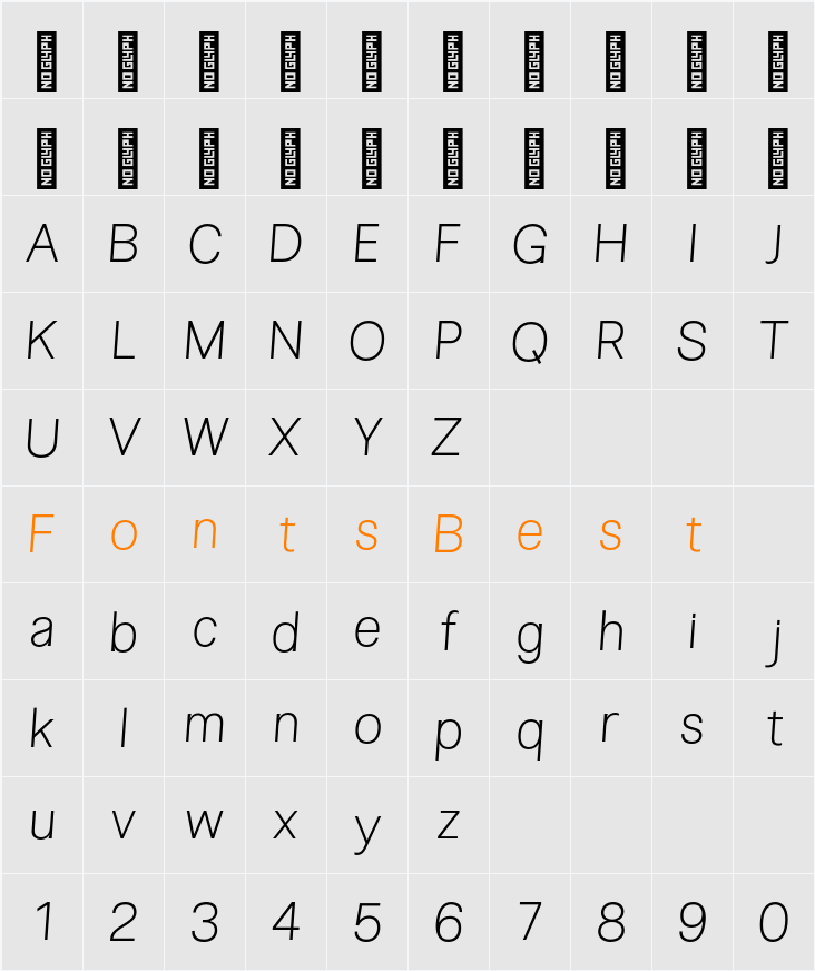 Non Bureau Thin Character Map