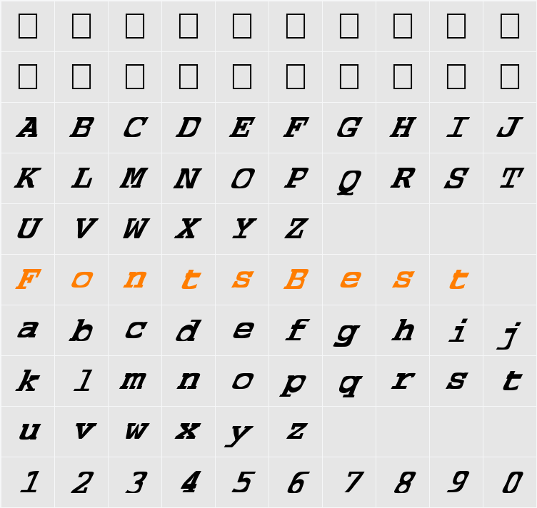 FZ WARPED 39 ITALIC Character Map