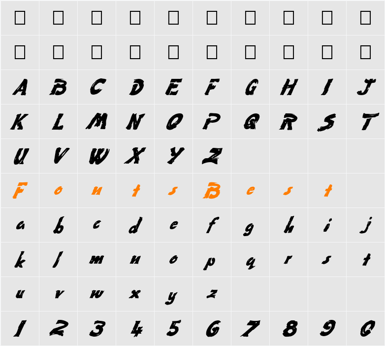 FZ UNIQUE 50 ITALIC Character Map