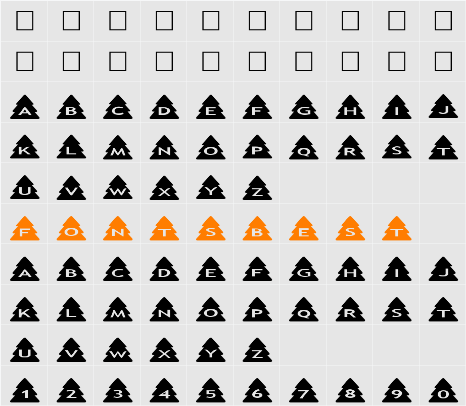 AlphaShapes xmas trees Character Map