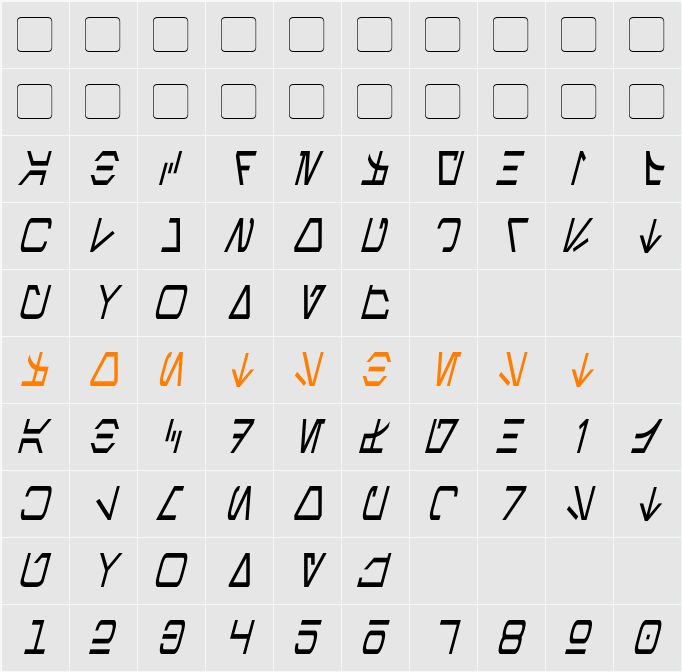 Aurebesh Condensed Character Map