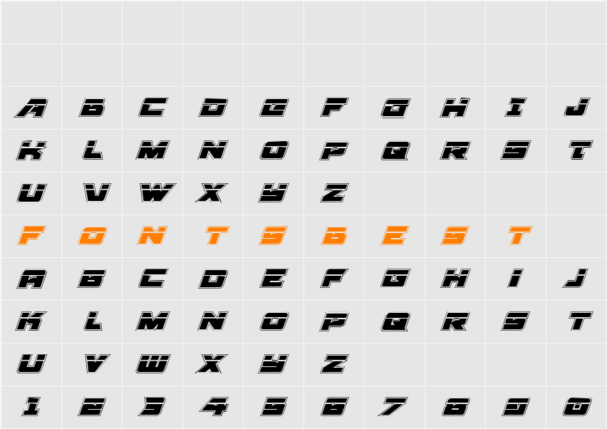 Aircruiser Academy Laser Italic Character Map