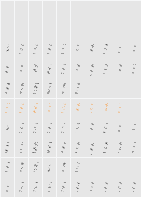 Romestone Hollow Italic Character Map