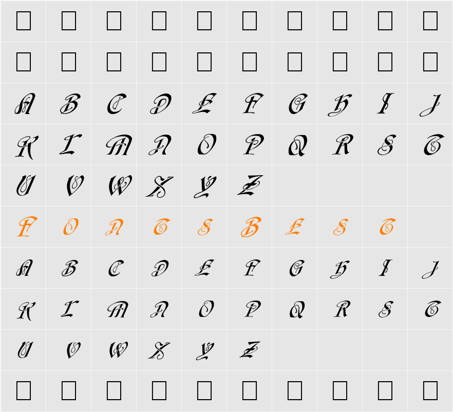 FZ SCRIPT 14 ITALIC Character Map