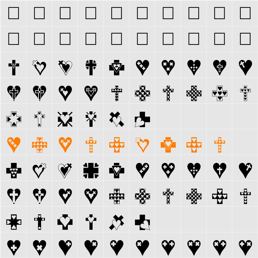 Crosses n Hearts Character Map