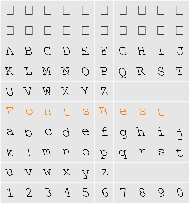 Courier New Backslanted Character Map