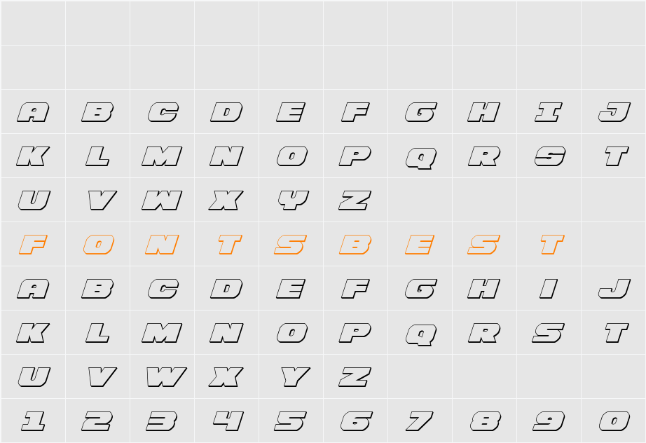 Bummer 3D Italic Character Map