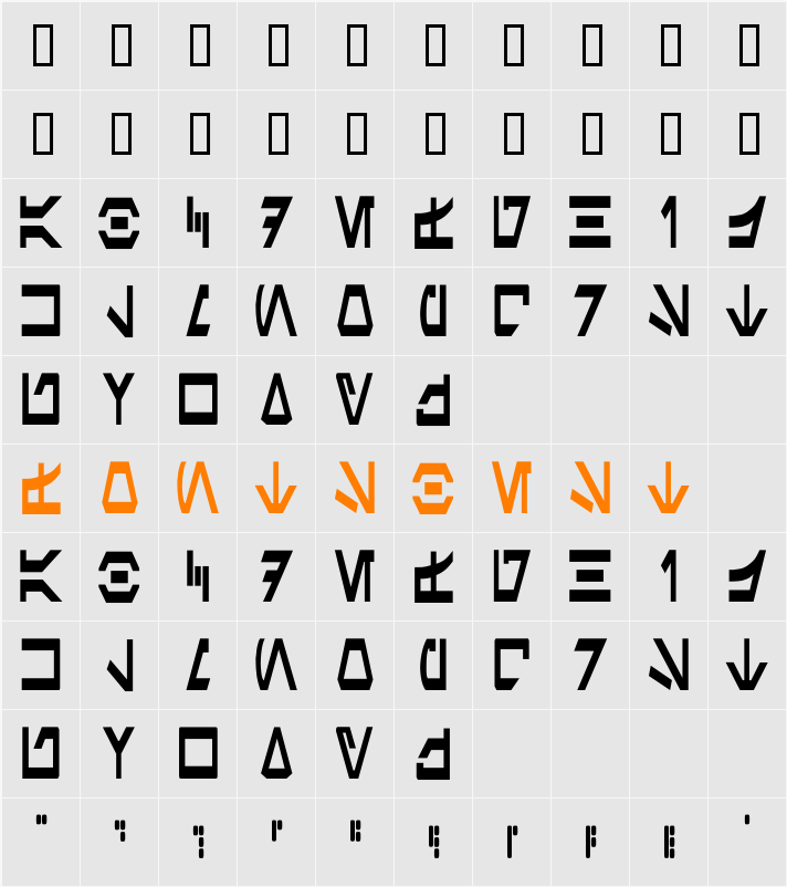 Aurek-Besh Narrow Character Map