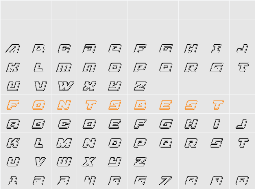 Aircruiser Engraved Italic Character Map