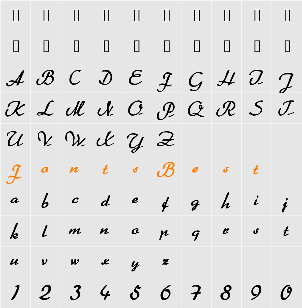 FalironScriptSSK Character Map