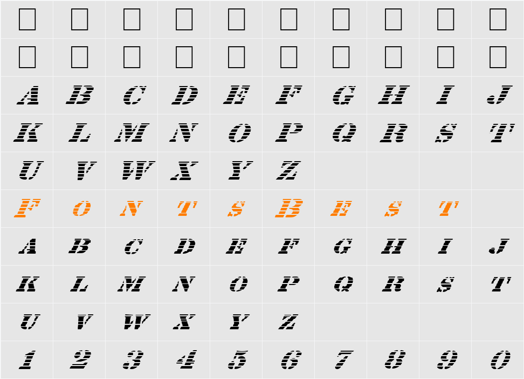 FZ UNIQUE 25 STRIPED ITALIC Character Map