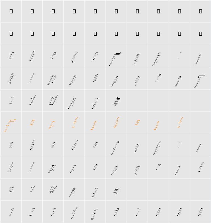 FZ JAZZY 35 HOLLOW ITALIC Character Map