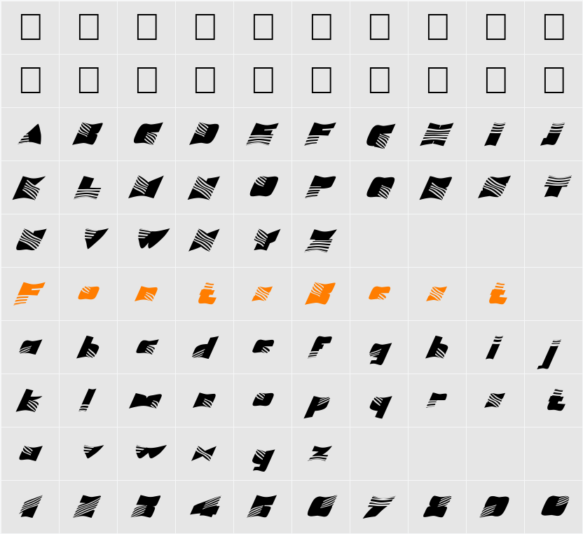 FZ WARPED 7 ITALIC Character Map