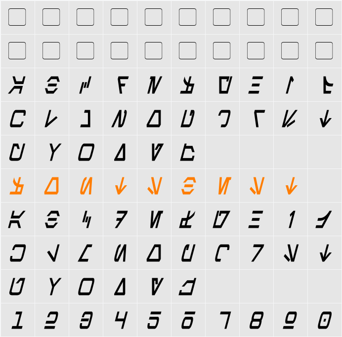 Aurebesh Condensed Character Map